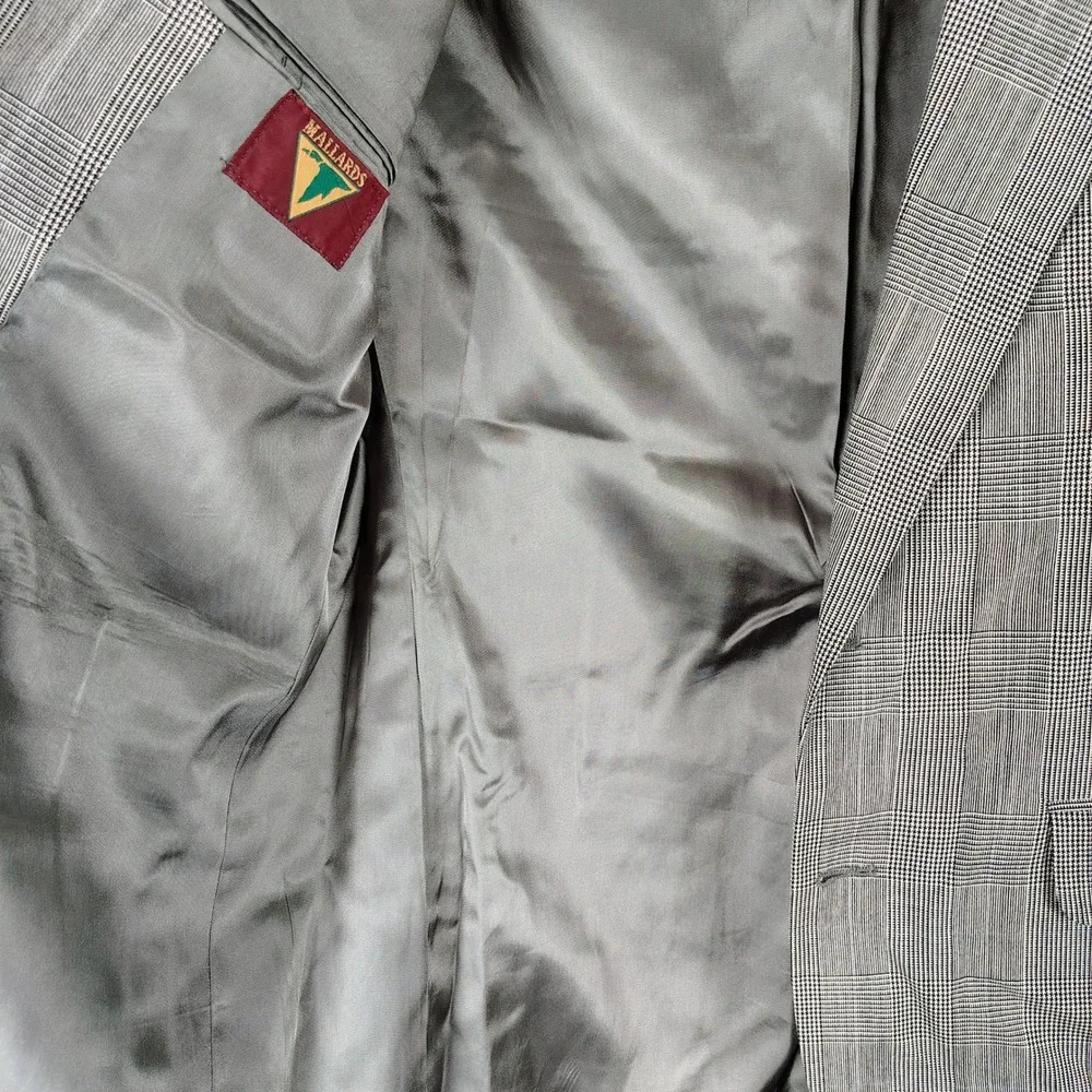 Mallards Mens Grey Glen Plaid 100% Worsted‎ Wool Blazer Sport Coat Made in USA